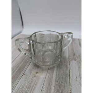 Vintage Pressed Glass Sugar Dish Clear Etched Flowers